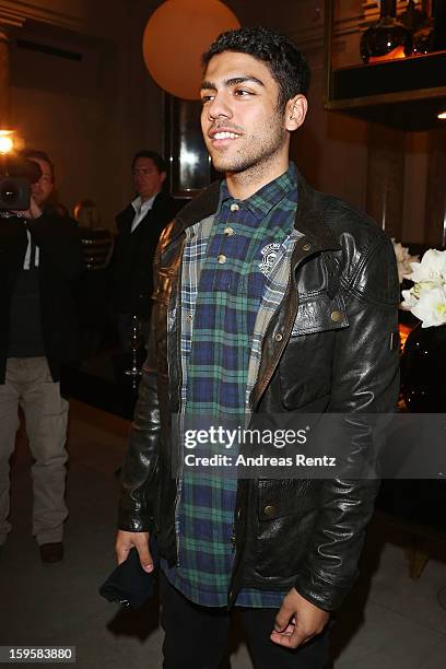 Noah Becker attends Basler Autumn/Winter 2013/14 fashion show during Mercedes-Benz Fashion Week Berlin at Hotel De Rome on January 16, 2013 in...