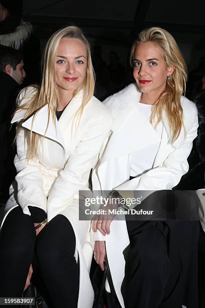 Virginie Courtin and Claire Courtin attend the Mugler Men Autumn / Winter 2013 show as part of Paris Fashion Week on January 16, 2013 in Paris,...