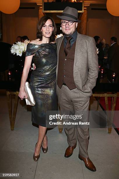 Ulrike Frank and her husband Marc Schubring attend Basler Autumn/Winter 2013/14 fashion show during Mercedes-Benz Fashion Week Berlin at Hotel De...