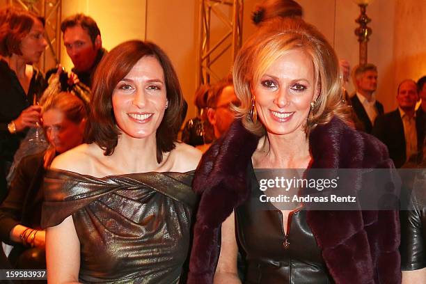 Ulrike Frank and Petra van Bremen attend Basler Autumn/Winter 2013/14 fashion show during Mercedes-Benz Fashion Week Berlin at Hotel De Rome on...