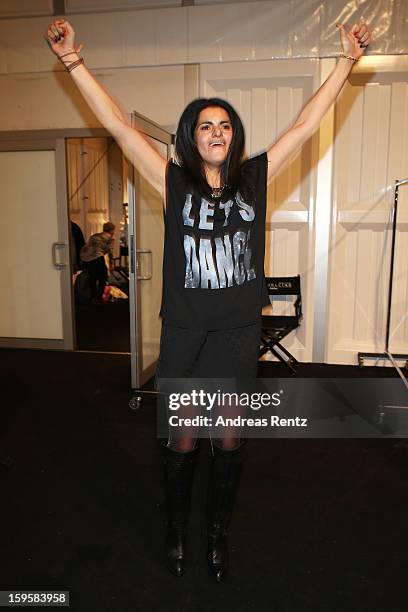 Designer Leyla Piedayesh seen backstage after the Lala Berlin Autumn/Winter 2013/14 fashion show during Mercedes-Benz Fashion Week Berlin at...