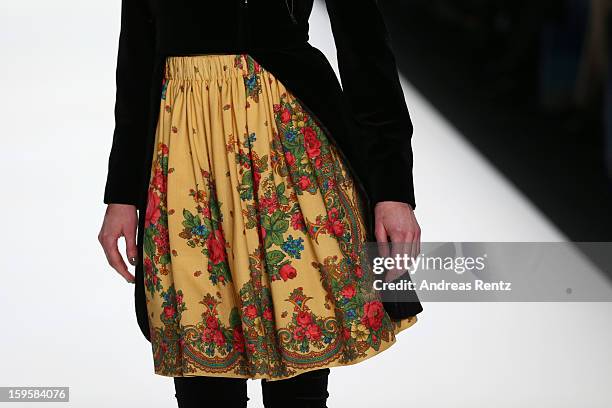 Model walks the runway at the Agne Kuzmickaite, Igrida Zabere, Kaetlin Kaljuvee Autumn/Winter 2013/14 fashion show during Mercedes-Benz Fashion Week...