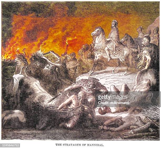 old engraved illustration of the stratagem of hannibal - bad politician stock pictures, royalty-free photos & images