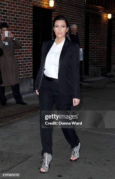 Kim Kardashian arrives for "The Late Show with David Letterman" at Ed Sullivan Theater on January 16, 2013 in New York City.