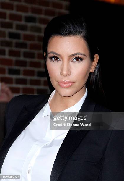 Kim Kardashian arrives for "The Late Show with David Letterman" at Ed Sullivan Theater on January 16, 2013 in New York City.