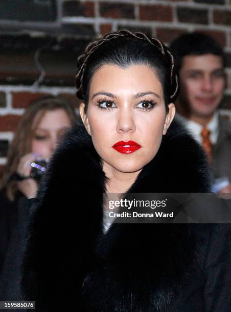 Kourtney Kardashian arrives for "The Late Show with David Letterman" at Ed Sullivan Theater on January 16, 2013 in New York City.