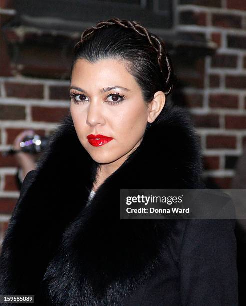 Kourtney Kardashian arrives for "The Late Show with David Letterman" at Ed Sullivan Theater on January 16, 2013 in New York City.