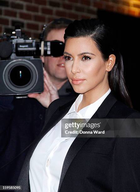 Kim Kardashian arrives for "The Late Show with David Letterman" at Ed Sullivan Theater on January 16, 2013 in New York City.