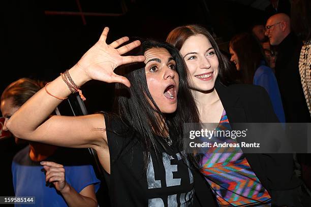 Designer Leyla Piedayesh and Nora von Waldstaetten seen backstage after the Lala Berlin Autumn/Winter 2013/14 fashion show during Mercedes-Benz...