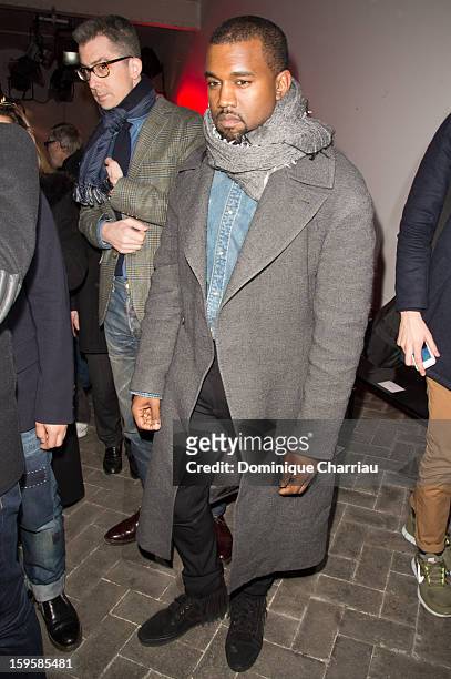 Kanye West attends the Raf Simons Men Autumn / Winter 2013 show as part of Paris Fashion Week on January 16, 2013 in Paris, France.