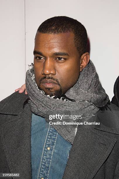 Kanye West attends the Raf Simons Men Autumn / Winter 2013 show as part of Paris Fashion Week on January 16, 2013 in Paris, France.