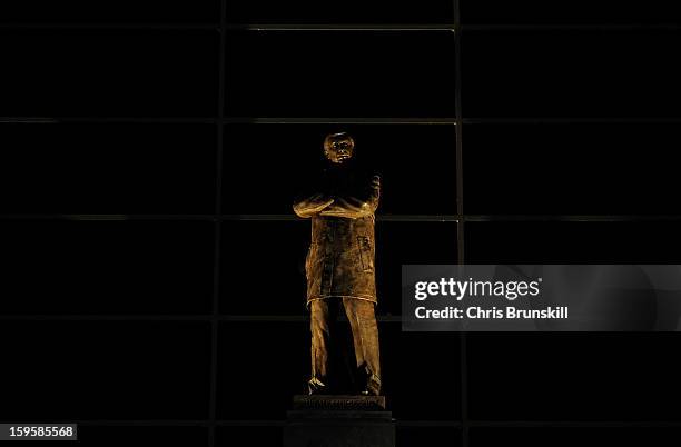 General view of the statue of Manchester United manager Sir Alex Ferguson ahead of the FA Cup with Budweiser Third Round Replay match between...