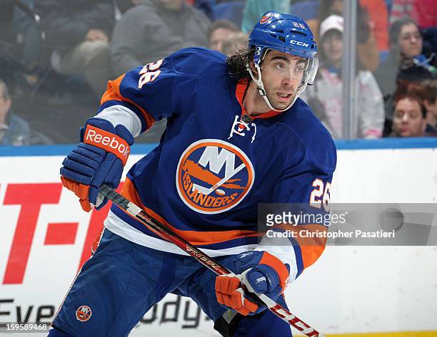 Matt Moulson of Team Blue skates during a scrimmage match between players of the New York Islanders and Bridgeport Sound Tigers on January 16, 2013...
