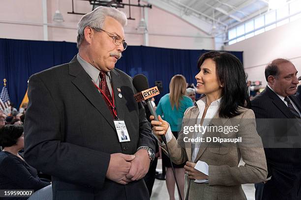 Extra" Lifestyle Correspondent Hilaria Baldwin interviews Tuckerton, New Jersey mayor George "Buck" Evans at New Jersey Governor Chris Christie's...