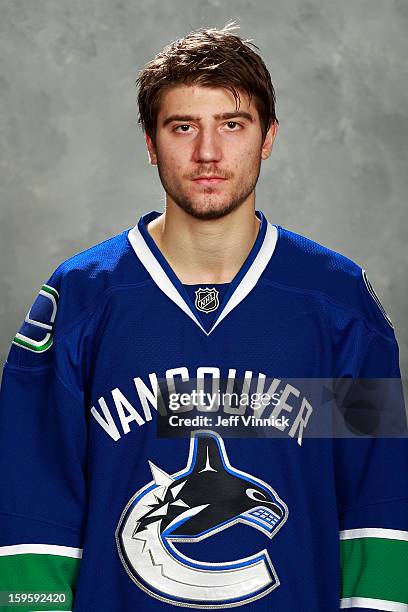 Chris Tanev of the Vancouver Canucks poses for his official headshot for the 2012-13 NHL season on January 13, 2013 at Rogers Arena in Vancouver,...