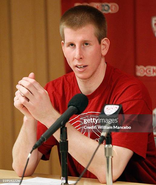 Forward Brock Motum of the Washington State Cougars PULLMAN, WA Guard Mike Ladd of the Washington State Cougars speaks to the media after the game...