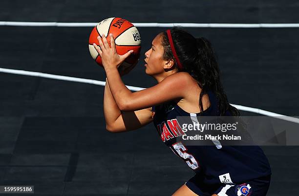 Gemilie Ilao of Combined Oceaniea shoots for the basket in the Womens Basketball 3x3 match between Indonesia and Combined Oceaniea during day two of...