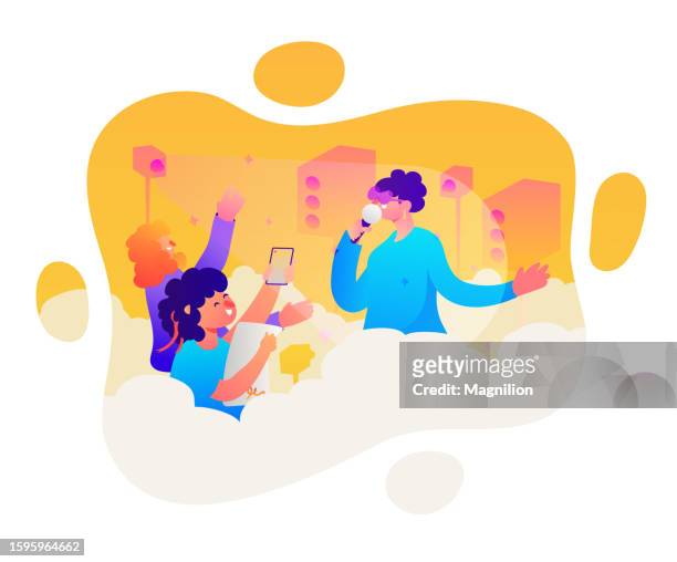 music artist, singer, star, celebrity with fans - talent show stock illustrations