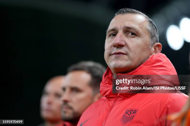 United States head coach Vlatko Andonovski along the sidelines prior to the FIFA Women's World Cup Australia & New Zealand 2023 Round of 16 match...