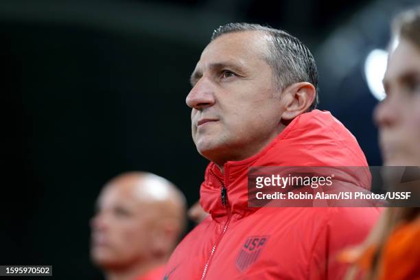 United States head coach Vlatko Andonovski along the sidelines prior to the FIFA Women's World Cup Australia & New Zealand 2023 Round of 16 match...