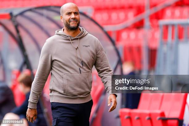 Head coach Pascal Jansen of AZ Alkmaar looks on prior to the Dutch Eredivisie match between AZ Alkmaar and Go Ahead Eagles at AFAS Stadion on August...