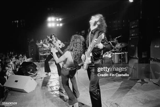1st NOVEMBER: Rock group Deep Purple perform live on stage during the band's American tour in November 1974. Left to right: keyboard player Jon Lord,...
