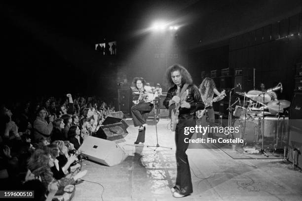 1st NOVEMBER: Rock group Deep Purple perform live on stage during the band's American tour in November 1974. Left to right: singer David Coverdale,...