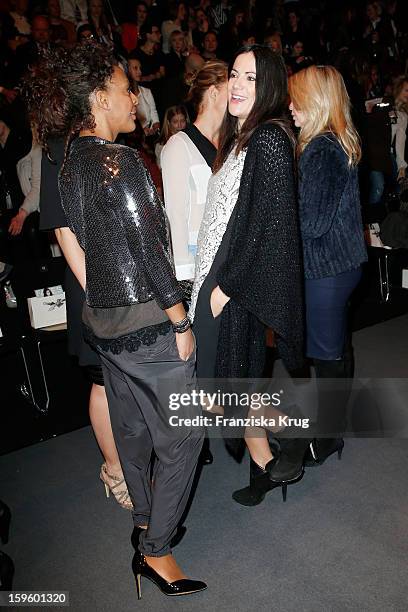 Dennenesch Zoude and Bettina Zimmermann attend Schumacher Autumn/Winter 2013/14 Fashion Show during Mercedes-Benz Fashion Week Berlin at Brandenburg...