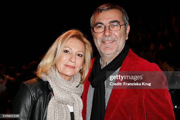 Sabine Christiansen and Norbert Medus attend Schumacher Autumn/Winter 2013/14 Fashion Show during Mercedes-Benz Fashion Week Berlin at Brandenburg...