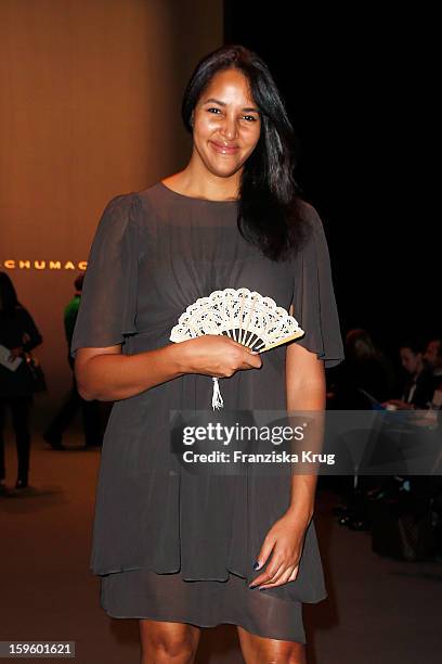 Cassandra Steen attends Schumacher Autumn/Winter 2013/14 Fashion Show during Mercedes-Benz Fashion Week Berlin at Brandenburg Gate on January 17,...