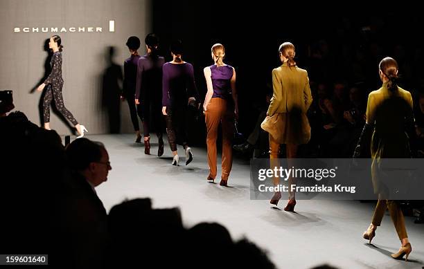 General atmosphere during the Schumacher Autumn/Winter 2013/14 Fashion Show during Mercedes-Benz Fashion Week Berlin at Brandenburg Gate on January...