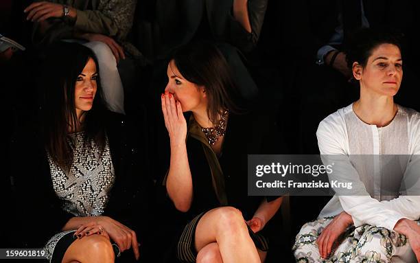 Bettina Zimmermann, Nadine Warmuth and Bibiana Beglau attend Schumacher Autumn/Winter 2013/14 Fashion Show during Mercedes-Benz Fashion Week Berlin...