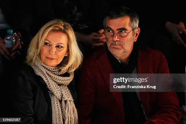 Sabine Christiansen and Norbert Medus attend Schumacher Autumn/Winter 2013/14 Fashion Show during Mercedes-Benz Fashion Week Berlin at Brandenburg...