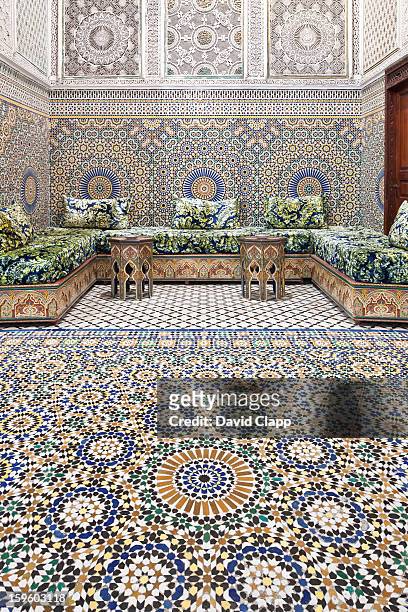carpet shop in fes, morocco, north africa - moroccan tile stock pictures, royalty-free photos & images