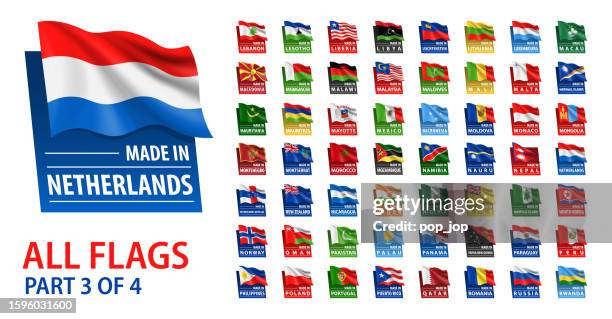 made in - vector set. all flags and text made in. isolated on white backround. part 3 of 4 - lithuania stock illustrations