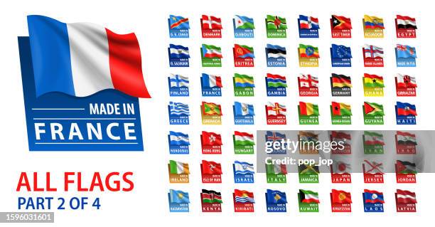 made in - vector set. all flags and text made in. isolated on white backround. part 2 of 4 - hispaniola stock illustrations