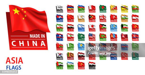 ilustrações, clipart, desenhos animados e ícones de made in - conjunto vetorial. bandeiras da ásia e texto feito. isolado no backround branco - flag of bangladesh