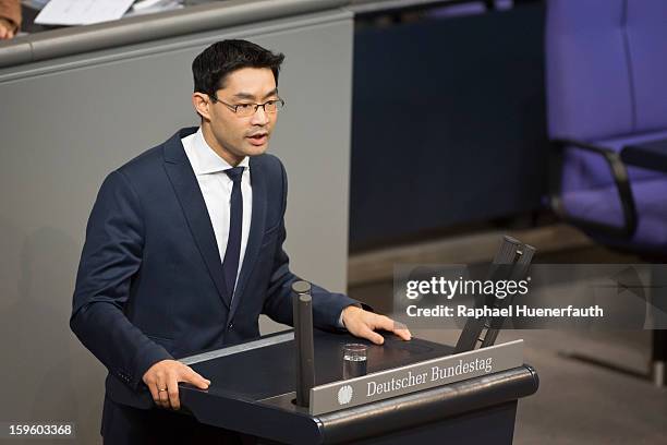 German Economy Minister and Vice Chancellor Philipp Roesler speaks during a debate on the Annual Economic Report 2013 of the Federal Government at...