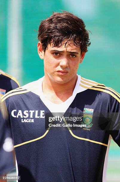 Quinton de Kock attends the South African national cricket team nets session and press conference at Claremont Cricket Club on January 17, 2013 in...