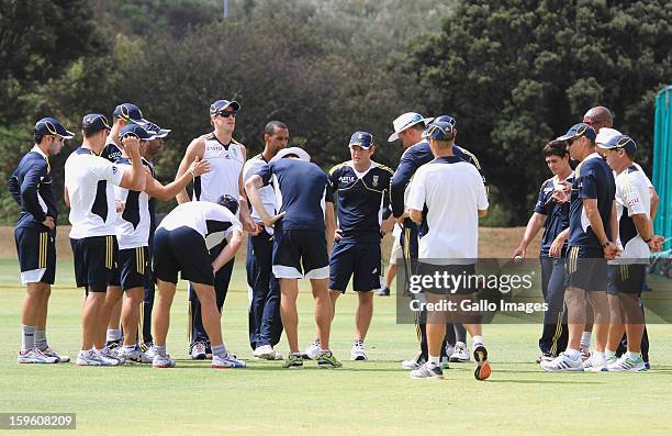 General view of players during the South African national cricket team nets session and press conference at Claremont Cricket Club on January 17,...