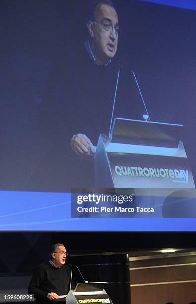 Sergio Marchionne, President of FIAT and Chrysler makes his speech at Quattroruote Day 2013 on January 17, 2013 in Milan, Italy. Quattroruote Day is...