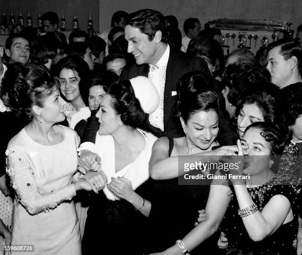 Feast for the christening of Rosario, daughter of the Spanish singer and dancer Lola Flores; actresses Carmen Sevilla and Paquita Rico, Lola Flores...