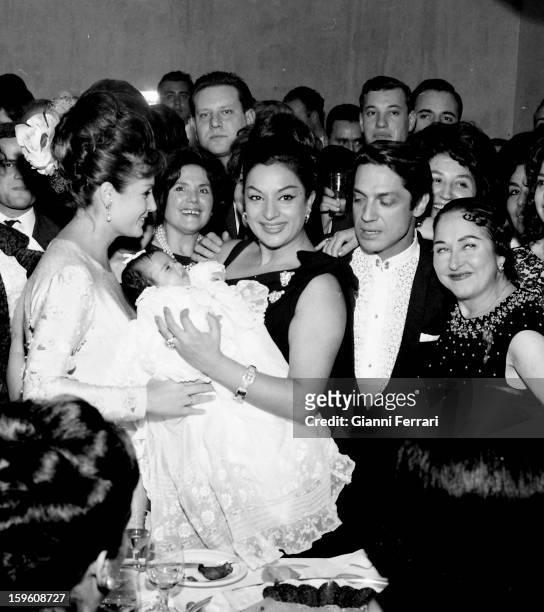 Feast for the christening of Rosario, daughter of the Spanish singer and dancer Lola Flores; Spanish actress Carmen Sevilla, Lola Flores, the Spanish...