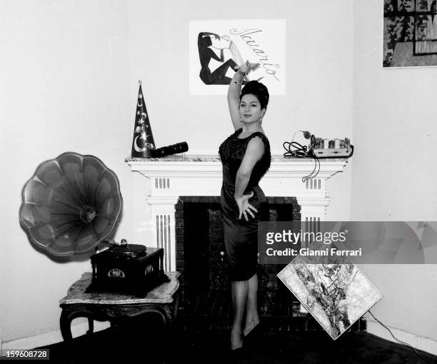 The Spanish singer and dancer Lola Flores with some objects related to her horoscope Madrid, Castilla La Mancha, Spain