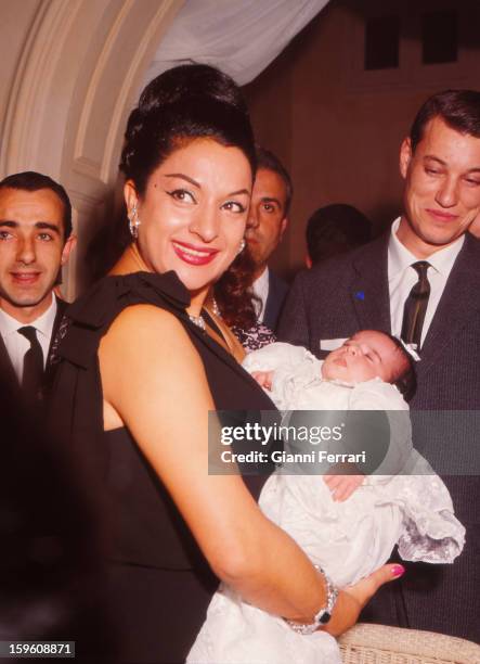 The Spanish singer and dancer Lola Flores, at the christening of her third daughter Rosario Madrid, Castilla La Mancha, Spain