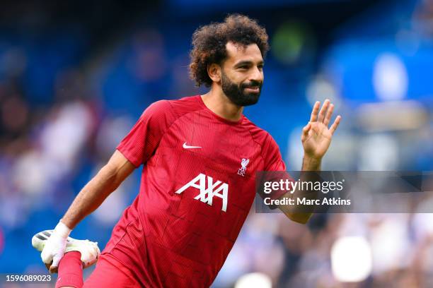 Mohamed Salah of Liverpool during the Premier League match between Chelsea FC and Liverpool FC at Stamford Bridge on August 13, 2023 in London,...