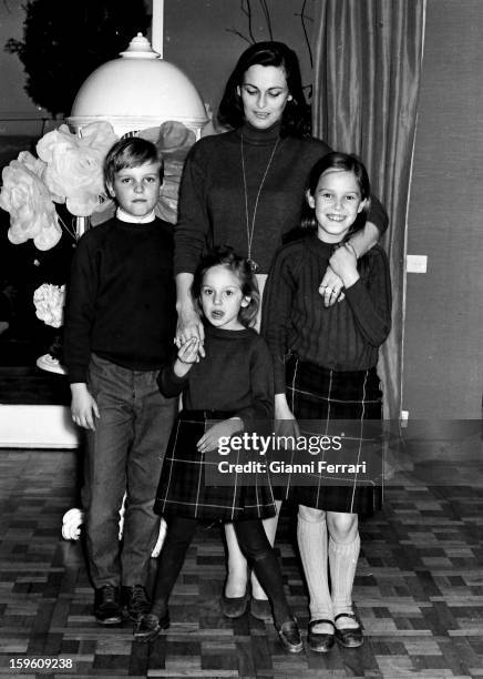 The Italian 'Miss Italy 1947 'and actress Lucia Bose with her children Miguel , Lucia and Paola at her home in Somosaguas Madrid, Spain
