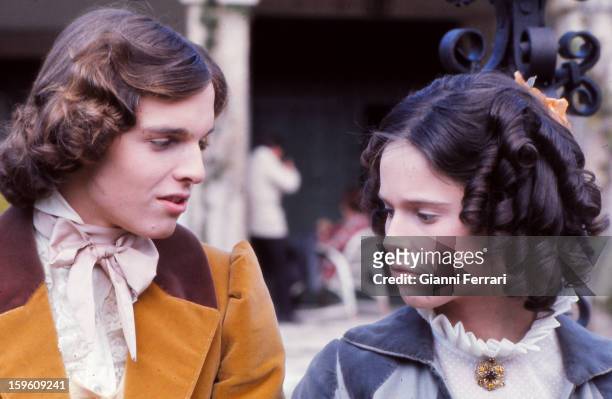 The Spanish actors Miguel Bose and his sister Paola during the filming of the movie 'Vera' Madrid, Castilla La Mancha, Spain