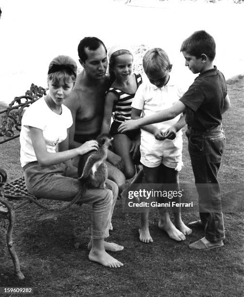 The Spanish bullfighter Luis Miguel Dominguin with Spanish actress Marisol, hiis children Lucia and Miguel and a friend at his home in Somosaguas...