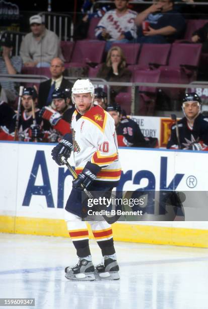 Pavel Bure of the Florida Panthers skates on the ice during an NHL game against the New York Rangers on March 21, 2000 at the Madison Square Garden...